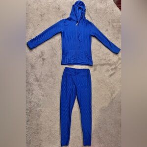 Blue Textured Hoodie and Pants Set